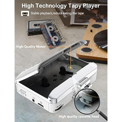 Gracioso Portable Cassette Player Recorder Converter,Cassette to MP3 via SD Card,Walkman Cassette Tape Player with 1000mah Rechargeable Battery,Built-in Microphone&Speaker,Headphone Jack,16GB SD Card