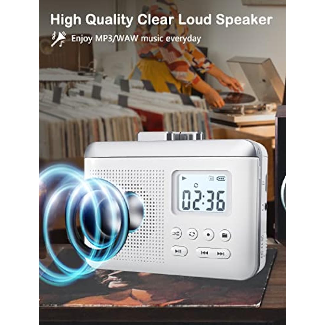 Gracioso Portable Cassette Player Recorder Converter,Cassette to MP3 via SD Card,Walkman Cassette Tape Player with 1000mah Rechargeable Battery,Built-in Microphone&Speaker,Headphone Jack,16GB SD Card