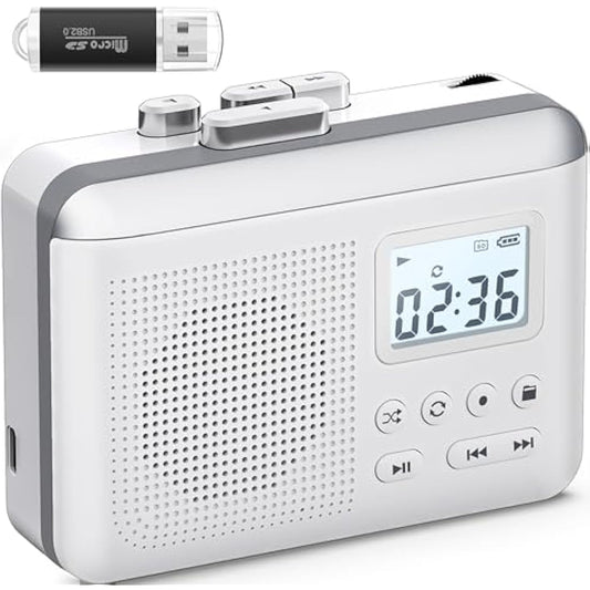 Gracioso Portable Cassette Player Recorder Converter,Cassette to MP3 via SD Card,Walkman Cassette Tape Player with 1000mah Rechargeable Battery,Built-in Microphone&Speaker,Headphone Jack,16GB SD Card